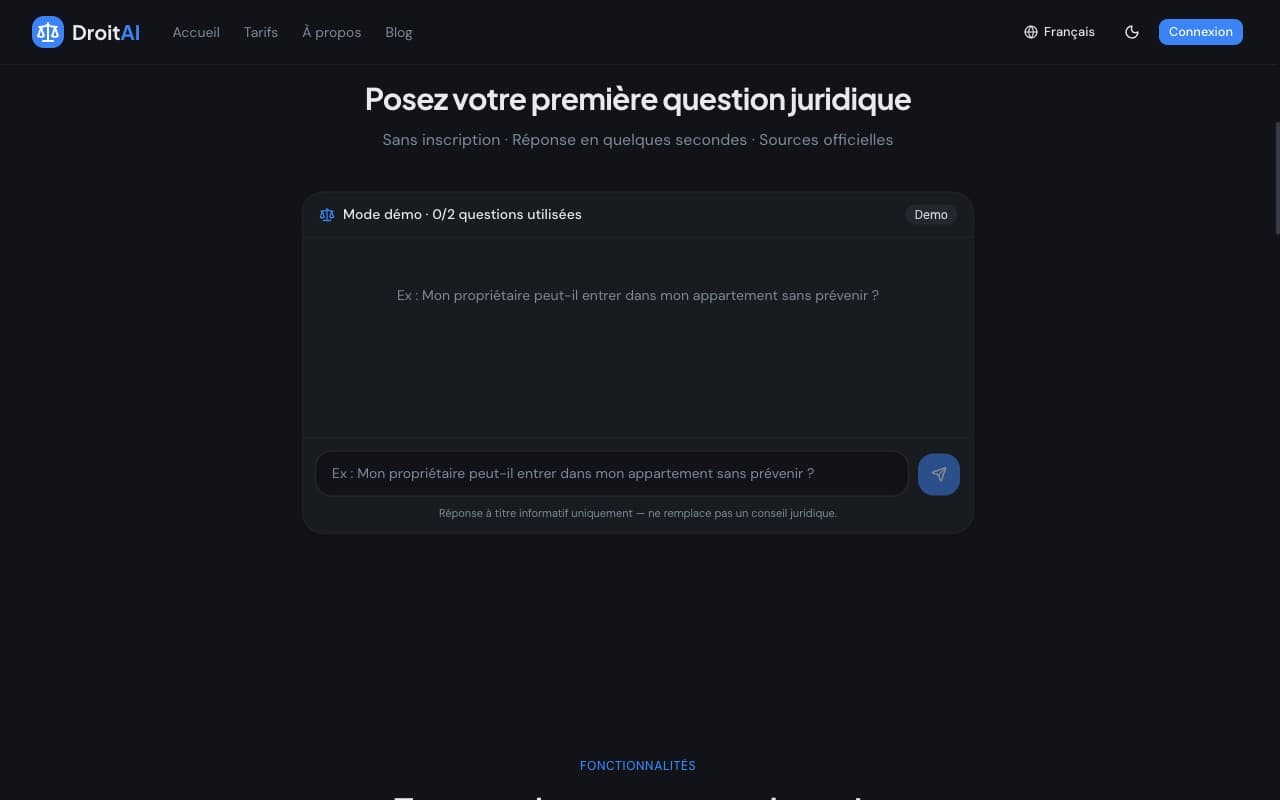DroitAI — Interface de chat juridique avec mode démo