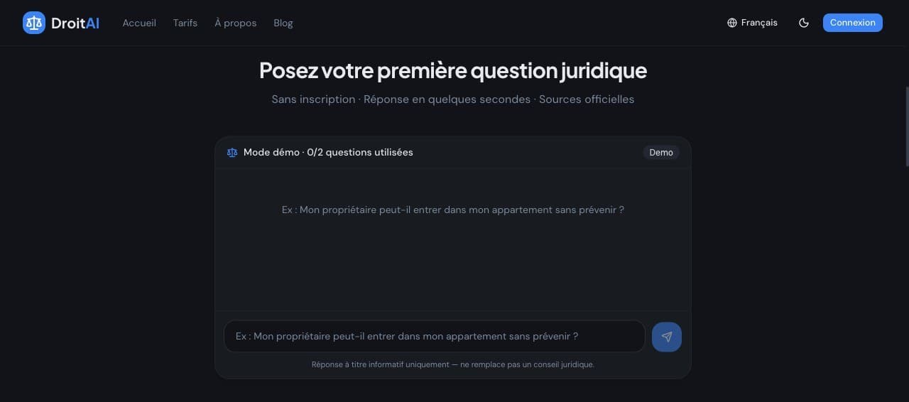 DroitAI — Interface de chat juridique avec mode démo