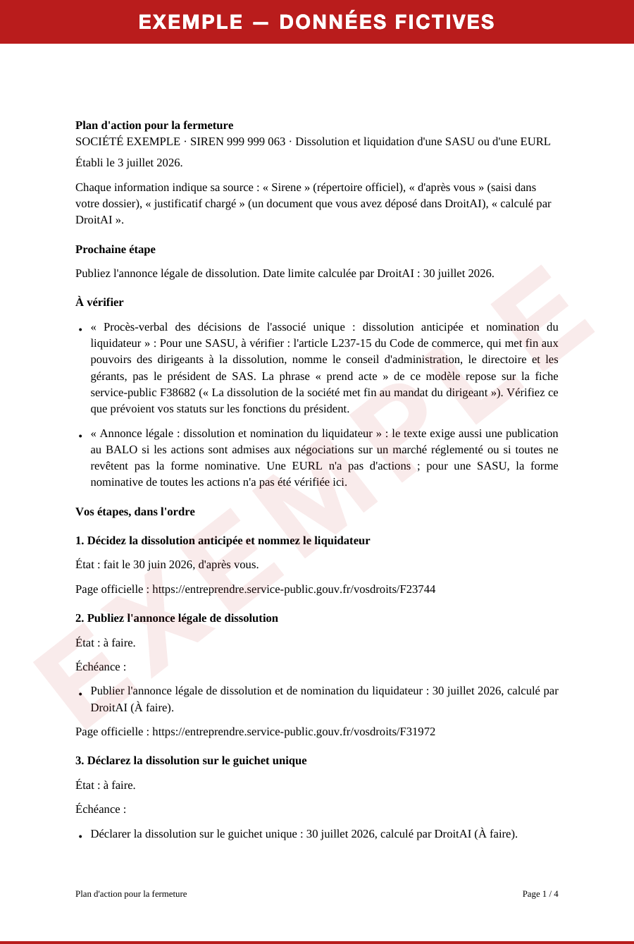 Exemplu, date fictive: Planul de acțiune (pagina 1)
